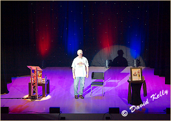 Harry on stage at Lanark Memorial Hall. Click to view larger version.